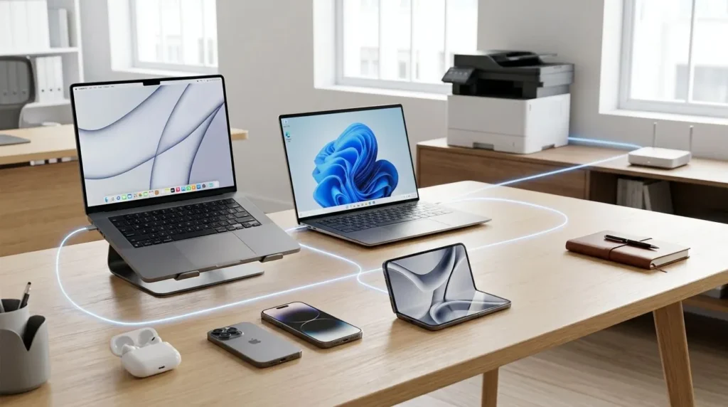 Mac, PC Windows e dispositivi Apple integrati nello stesso ecosistema ufficio